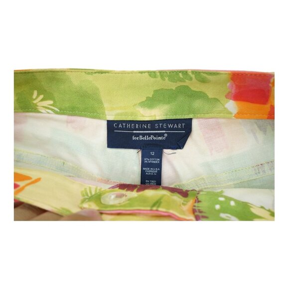 CATHERINE STEWART ~ Cropped Capri Pants ~ Sz 12‎ ~ Colorful Flowers Made in USA - Picture 3 of 5